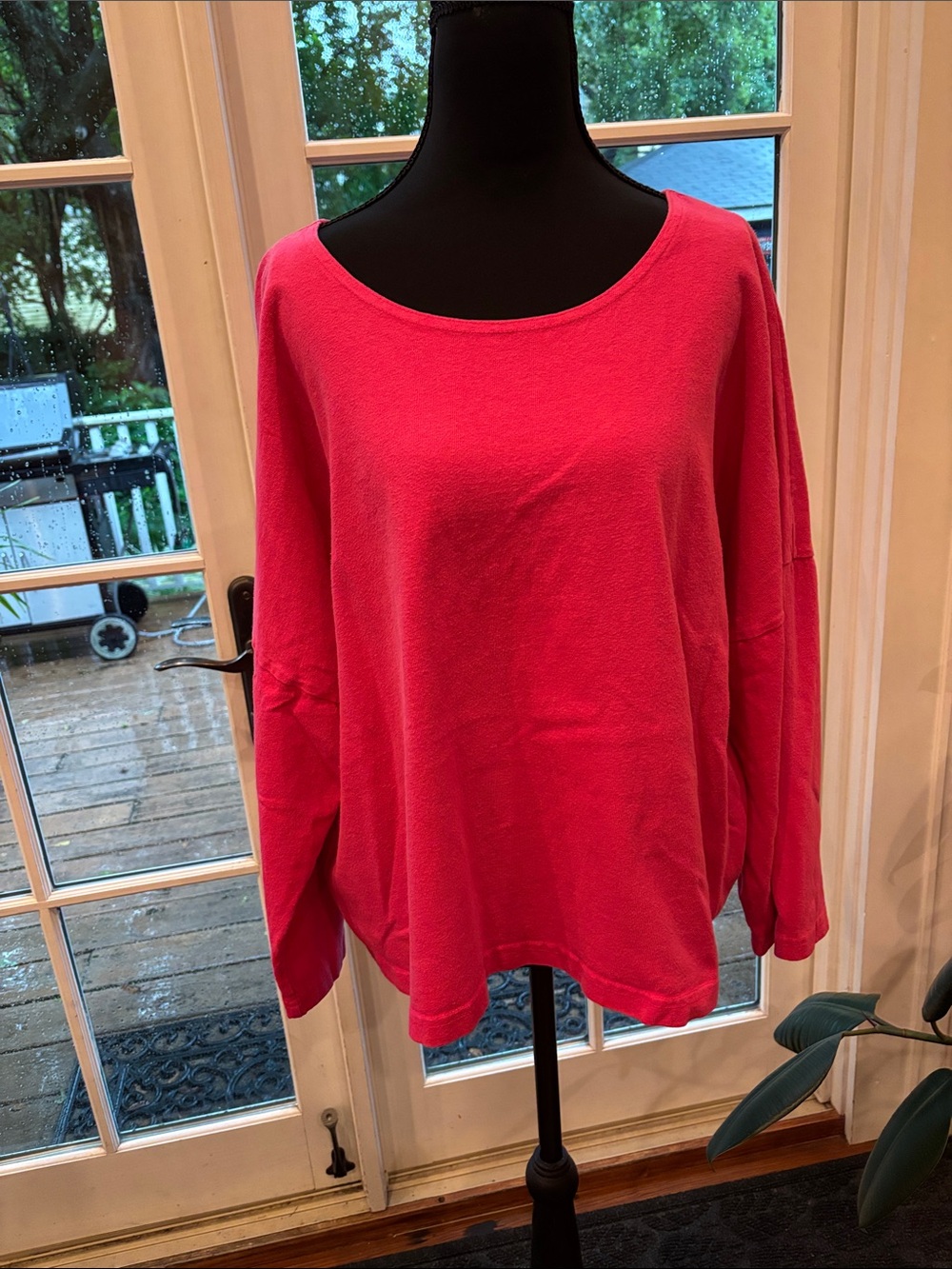 bryn Walker Coral Pink Long Sleeve Scoop Neck Top